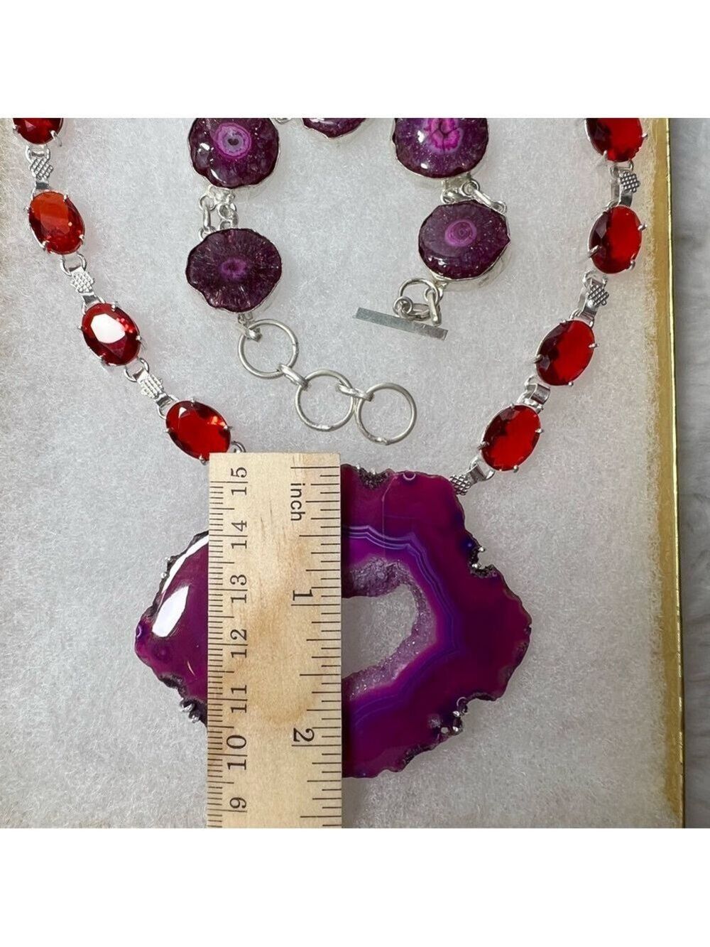 Pink Purple Solar Quartz Garnet Large Gemstone Necklace ONLY w/ Natural Cracking - Picture 9 of 11